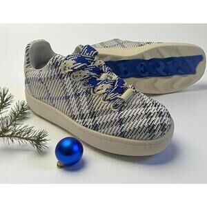 $890 Burberry Knit Box Sneakers Men Lichen Ip Check Size 8 /41